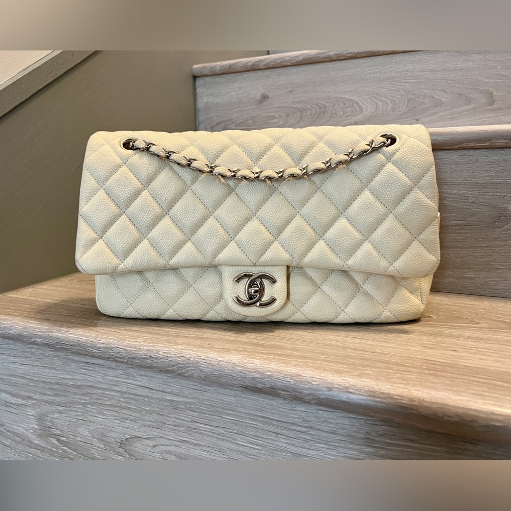 Chanel Easy Flap Cream Caviar Silver Hardware